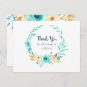 リトルマンベビーシャワーティール(緑がかった色)ブルーサンキューサンキュー サンキューカード (正面/裏面)