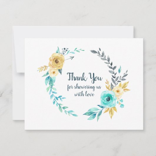 リトルマンベビーシャワーリースティール(緑がかった色)ブルーサンキューサンキュー サンキューカード (正面)