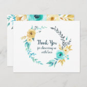 リトルマンベビーシャワーリースティール(緑がかった色)ブルーサンキューサンキュー サンキューカード (正面/裏面)