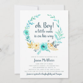 リトルマンベビーシャワー招待状ティール（緑がかった色）グレーカード 招待状