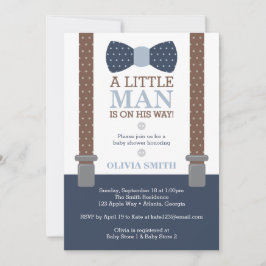 リトルマンベビーシャワー招待状ブルー，ブラウン 招待状