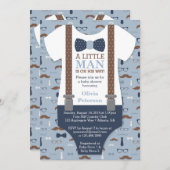 リトルマンベビーシャワー招待状ブルー，ブラウン 招待状 (正面/裏面)