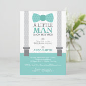 リトルマンベビーシャワー招待状、ティール（緑がかった色）ブルー、グレー 招待状 (スタンド正面)