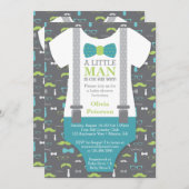 リトルマンベビーシャワー招待状、ティール(緑がかった色)、緑 招待状 (正面/裏面)