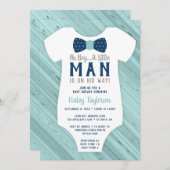 リトルマンベビーシャワー招待状、ネイビーブルー、アクア 招待状 (正面/裏面)