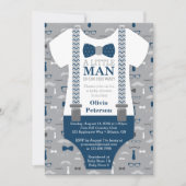 リトルマンベビーシャワー招待状、ネイビーブルー、グレー 招待状 (正面)