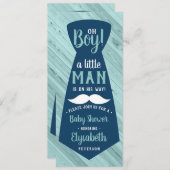 リトルマンベビーシャワー招待状、ネクタイ、ネイビー、アクア 招待状 (正面/裏面)