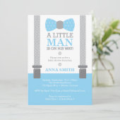 リトルマンベビーシャワー招待状、ベビーブルー、グレー 招待状 (スタンド正面)