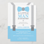 リトルマンベビーシャワー招待状、ベビーブルー、グレー 招待状 (正面/裏面)