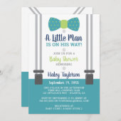 リトルマンベビーシャワー招待状、青、緑 招待状 (正面/裏面)