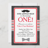 リトルマンボウタイと口ひげ誕生日(赤) 招待状 (正面)