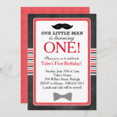 リトルマンボウタイと口ひげ誕生日(赤) 招待状 (正面/裏面)