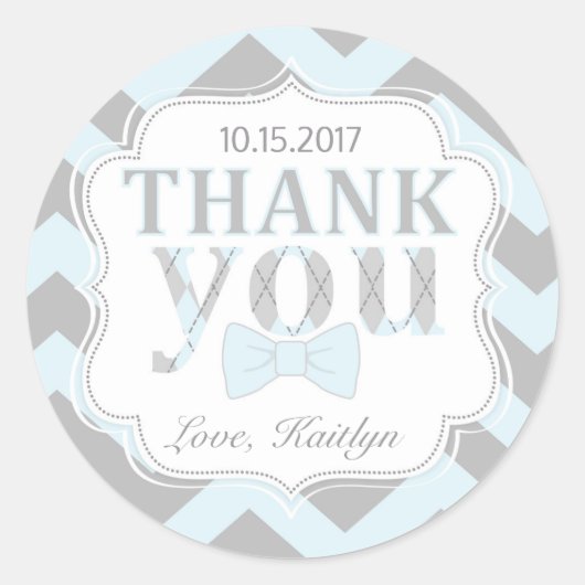 リトルマンボウタイシェブロンプリントありがとう ラウンドシール (正面)