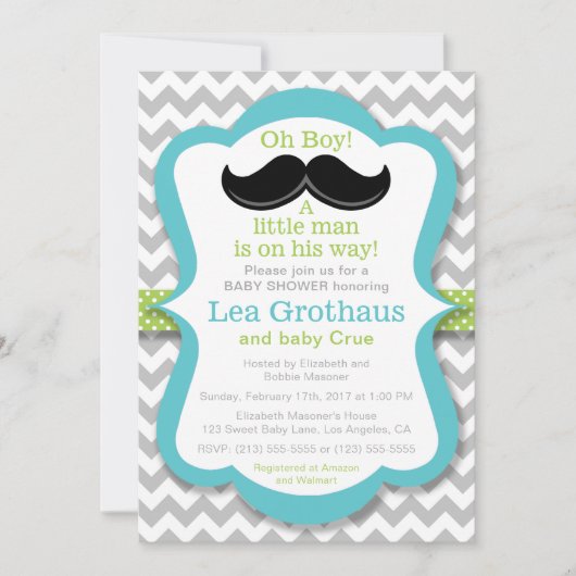 リトルマンムスタヒベビーシャワー招待状 招待状 (正面)