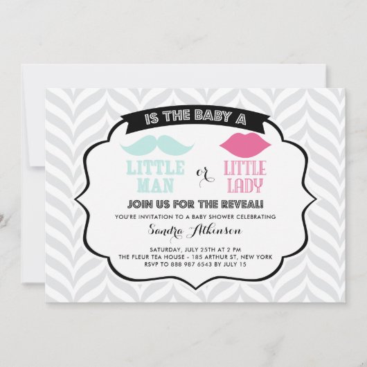 リトルマンリトルレディージェンダーが赤ちゃんのシャワーを明らかにする 招待状 (正面)