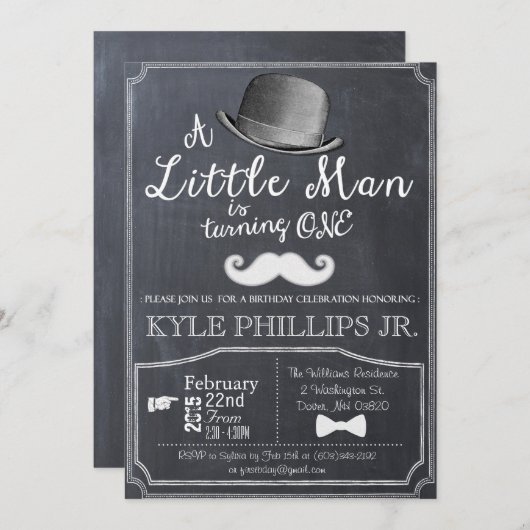 リトルマンリルマンファーストファースト誕生日招待状 招待状 (正面/裏面)