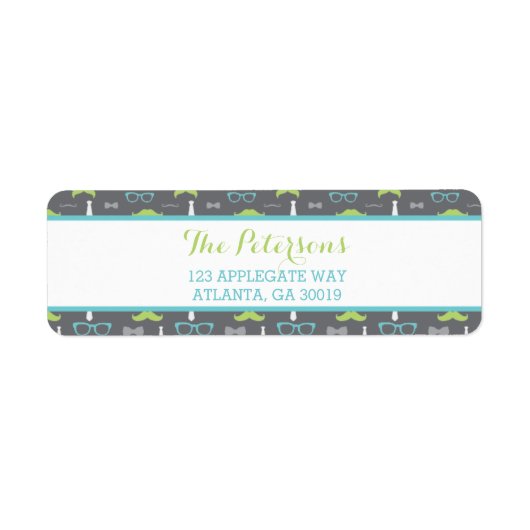 リトルマン差出人住所ラベル、ティール（緑がかった色）、グリーン、グレー ラベル (正面)