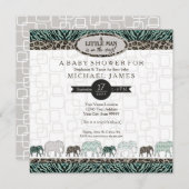 リトルマン男の赤ちゃんサファリゾーンズゼブラシャワー 招待状 (正面/裏面)