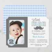 リトルマン誕生日ムスタッシュ写真招待状 招待状 (正面/裏面)