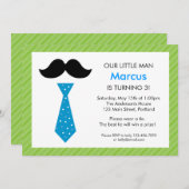 リトルマン誕生日招待状グリーン 招待状 (正面/裏面)