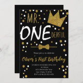 リトルマン、オネダーフル誕生日、水玉模様 招待状 (正面/裏面)