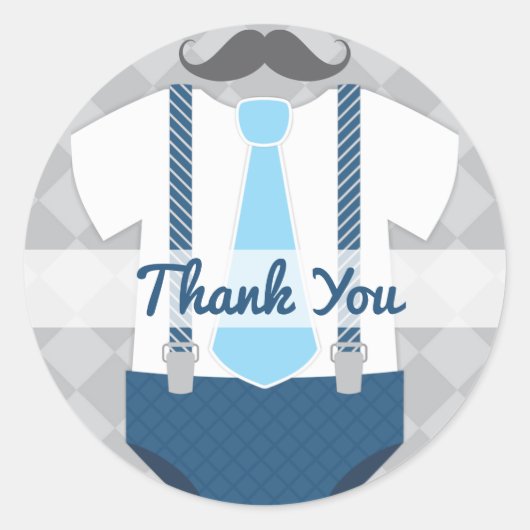 リトルマン ネクタイ ネイビーブルー グレー ベビーシャワー ラウンドシール (正面)