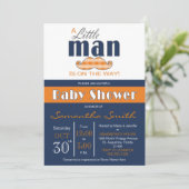 リトルマン ベイビーシャワー ネイビーブルー オレンジ 招待状 (スタンド正面)