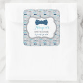 リトルマン ベビーシャワーステッカー、ベビーブルー、ネイビー スクエアシール (バッグ)