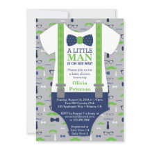 リトルマン ベビーシャワー 招待状, 青, 緑