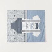 リトルマン ベビーシャワー 背景、ネイビー、グレー タペストリー (正面(横))