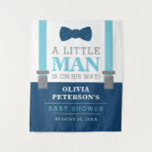 リトルマン ベビーシャワー 背景、ネイビー、ベビーブルー タペストリー (正面)