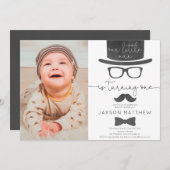 リトルマン·ボーイ1歳誕生日パーティー写真 招待状 (正面/裏面)