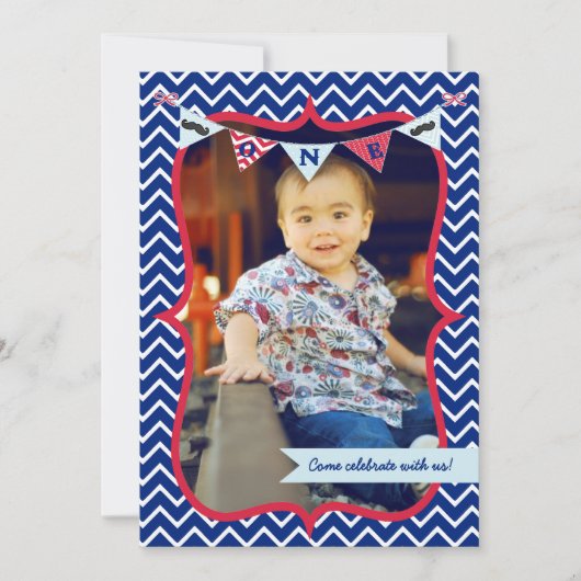 リトルマン・マスタッシュ・バッシュ・ファーストバースデー招待状 招待状 (正面)