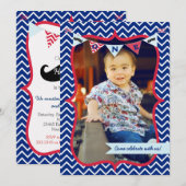 リトルマン・マスタッシュ・バッシュ・ファーストバースデー招待状 招待状 (正面/裏面)