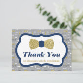 リトルマン 感謝カード、ネイビー、フェイクグリッター サンキューカード (スタンド正面)