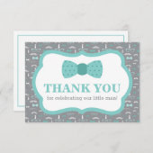 リトルマン 感謝カード、ネクタイ、ターコイズ、グレー サンキューカード (正面/裏面)