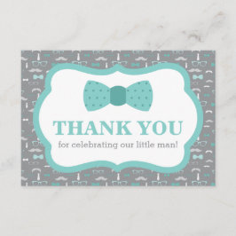 リトルマン 感謝カード、ネクタイ、ターコイズ、グレー サンキューカード