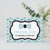 リトルマン 感謝カード、ネクタイ、青、黒 招待状 (スタンド正面)