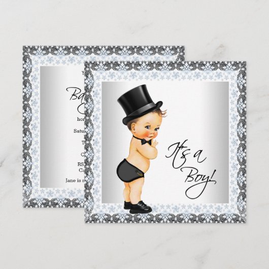 リトルマン 男の子ベイビーシャワー 招待状 (正面/裏面)