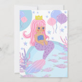リトルマーメイドのピンクの髪の3歳の誕生日招待状 招待状 (裏面)