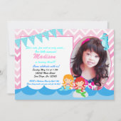 リトルマーメイドの女の子の誕生日パーティーの招待 招待状 (正面)