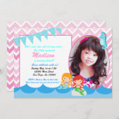 リトルマーメイドの女の子の誕生日パーティーの招待 招待状 (正面/裏面)