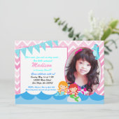 リトルマーメイドの女の子の誕生日パーティー招待状 招待状 (スタンド正面)