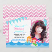 リトルマーメイドの女の子の誕生日パーティー招待状 招待状 (正面/裏面)