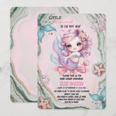 リトルマーメイドの弓がベビーシャワー2に向かっています 招待状 (正面/裏面)