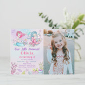 リトルマーメイドの誕生日パーティーの写真招待状 招待状 (スタンド正面)