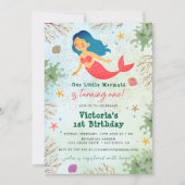 リトルマーメイドアンダーザシー金ゴールドグリッター誕生日 招待状 (正面)