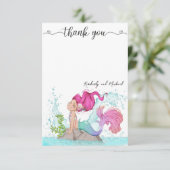 リトルマーメイドウォーターカラー誕生日ベビーシャワー サンキューカード (スタンド正面)