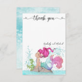 リトルマーメイドウォーターカラー誕生日ベビーシャワー サンキューカード (正面/裏面)