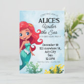 リトルマーメイドウォーターカラー誕生日招待状 招待状 (スタンド正面)